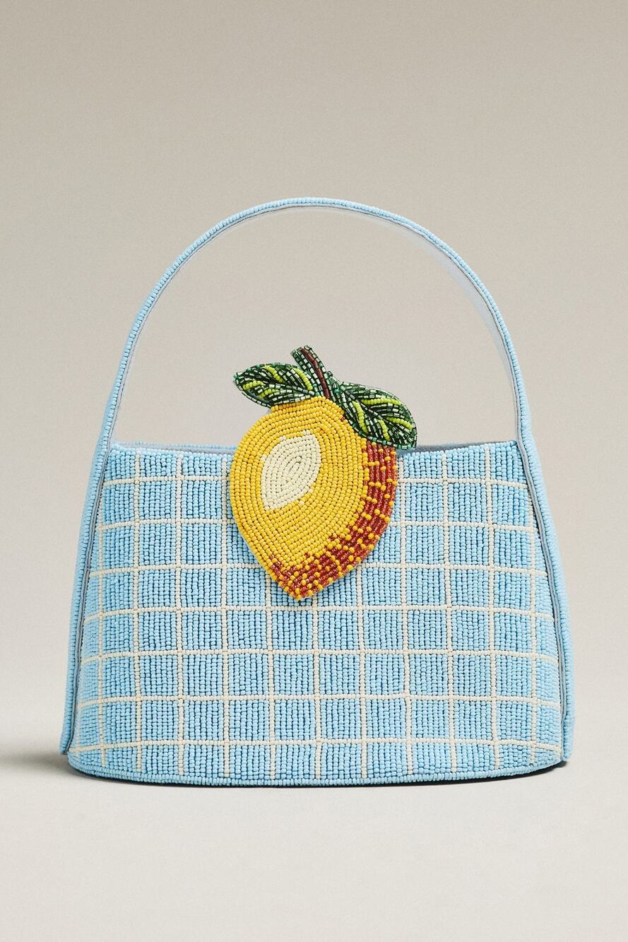 nwt ANTHROPOLOGIE MAEVE Beaded Icon Tote in lemon motif